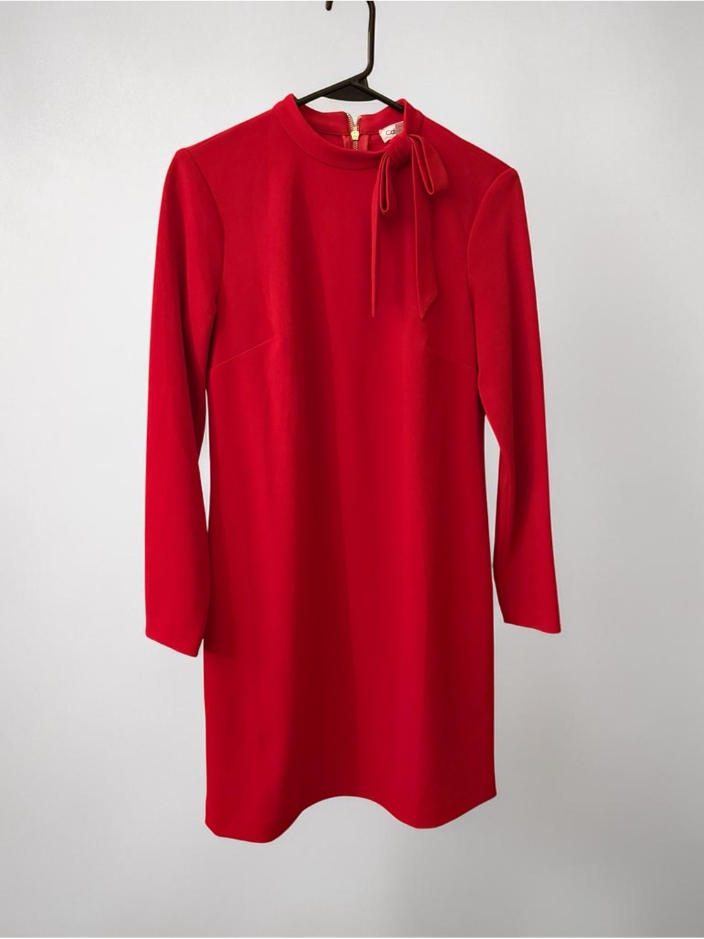 Calvin Klein Red Long-Sleeve Bow-Neck Shift Dress